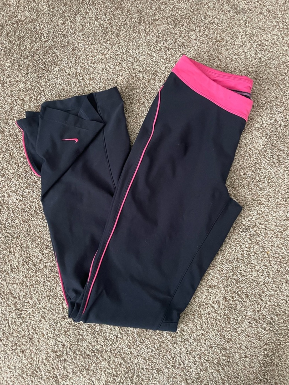 Nike navy blue flare pants with Pink Waistband and Piping